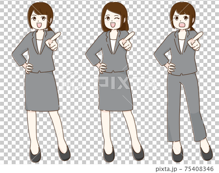 指向前面3模式設置顏色的女人的插圖 指向前面3模式設置顏色的女人的插圖 75408346