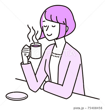 温かい飲み物で一息つく女性 温かい飲み物で一息つく女性 75408456