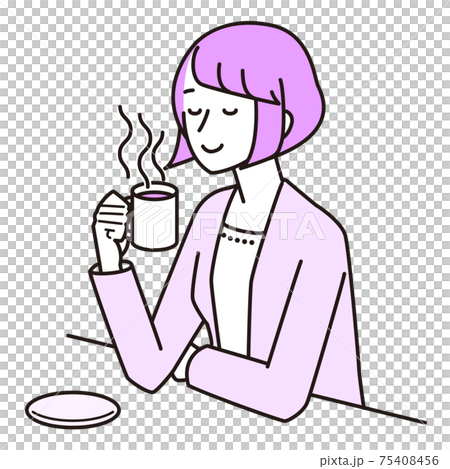 温かい飲み物で一息つく女性 温かい飲み物で一息つく女性 75408456