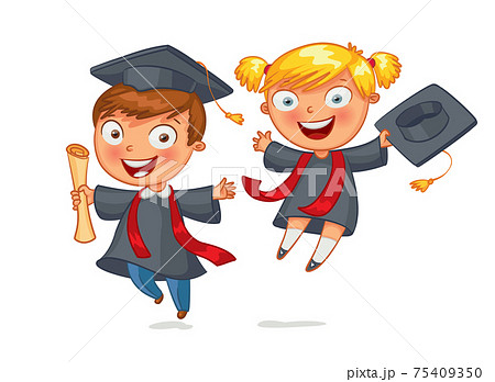 Graduate. Funny cartoon character. Vector illustration. Isolated on white background Graduate. Funny cartoon character. Vector illustration. Isolated on white background 75409350