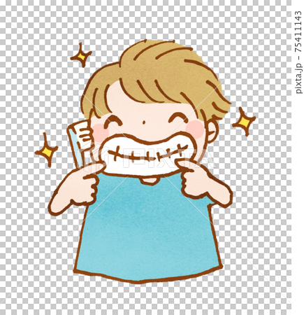 歯磨きしてピカピカの男の子のイラストのイラスト素材