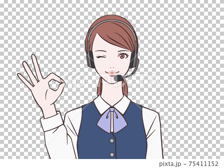 OKマークをつくるオペレーターの女性 OKマークをつくるオペレーターの女性 75411152