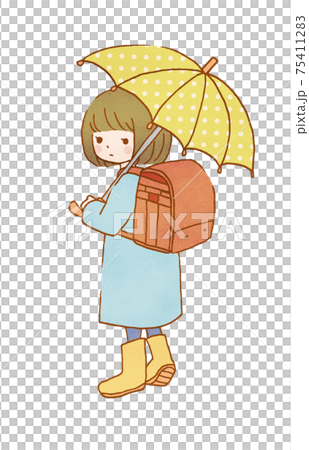 雨の日の通学傘をさした女の子のイラストのイラスト素材