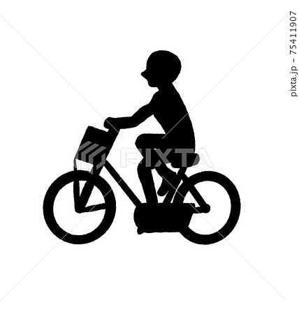 自転車に乗る人のシルエットイラストのイラスト素材