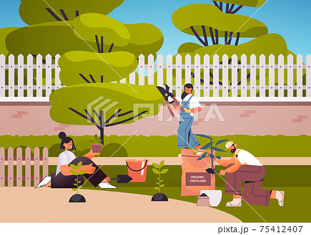 Gardeners Taking Care Of Plants People Working のイラスト素材