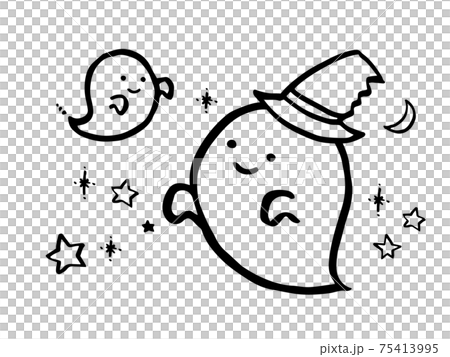 可愛的萬聖節幽靈、星星和月亮著色本/手繪插畫素材 75413995