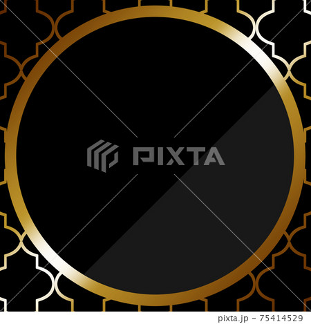 円形のフレーム ブラック ゴールド モロッカン柄の背景のイラスト素材