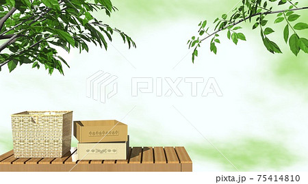 春 新緑 バスケット 木箱 風景 壁紙 背景 3dcg のイラスト素材
