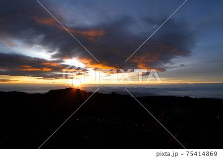 鳥海山 御来光と影鳥海 鳥海山 御来光と影鳥海 75414869