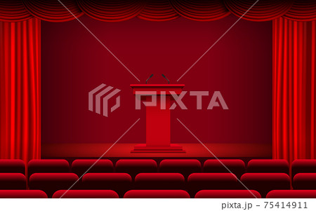 red announcement podium and red curtain on the stage 75414911