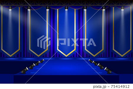 blue stage with spotlight on the truss system in the hall blue stage with spotlight on the truss system in the hall 75414912