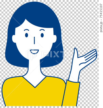 手を挙げて案内する笑顔の女性のベクターイラストのイラスト素材