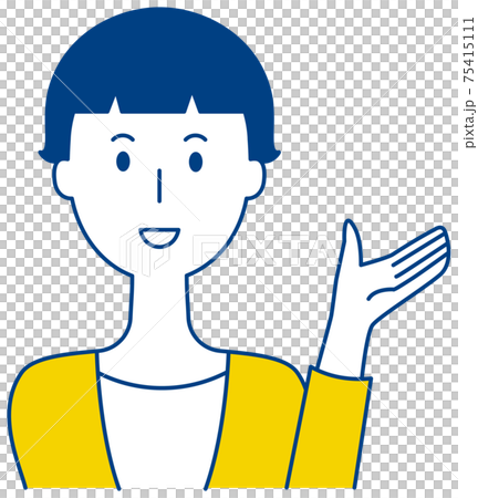 Vector illustration of a smiling woman who raises her hand to guide 75415111