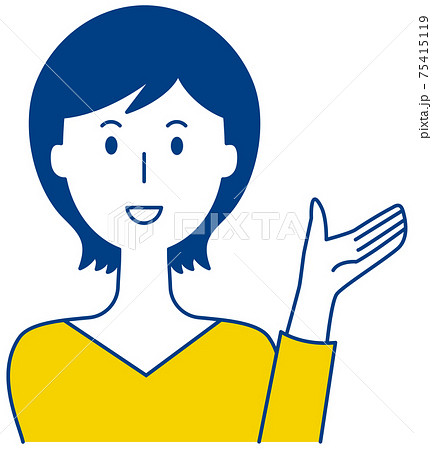 手を挙げて案内する笑顔の女性のベクターイラスト 手を挙げて案内する笑顔の女性のベクターイラスト 75415119