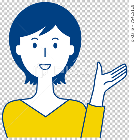 手を挙げて案内する笑顔の女性のベクターイラスト 手を挙げて案内する笑顔の女性のベクターイラスト 75415119