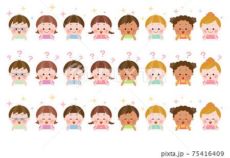 頬杖をつく色々な国の子供達のイラスト素材