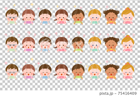 頬杖をつく色々な国の子供達 75416409
