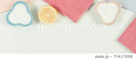 Accessories and nontoxic detergents for cleaning home, household duties concept 75417098
