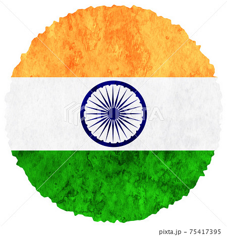インド　 国旗　水彩　アイコン