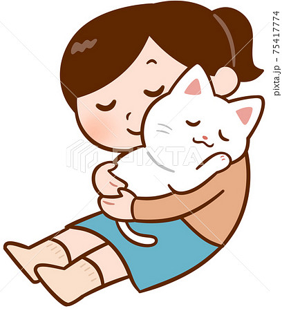 猫を抱く女性のイラスト素材 [75417774] - PIXTA