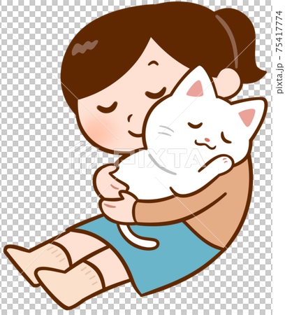 猫を抱く女性のイラスト素材 [75417774] - PIXTA