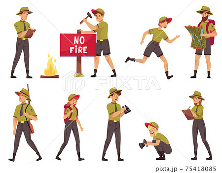 People Characters as Park Ranger or Forest Rangers Protecting and Preserving National Parklands Vector Set People Characters as Park Ranger or Forest Rangers Protecting and Preserving National Parklands Vector Set 75418085
