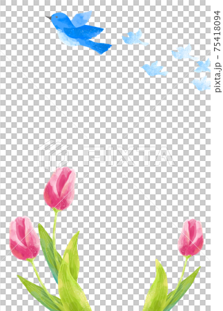 A frame of blue birds and tulips carrying happiness with a gentle touch A frame of blue birds and tulips carrying happiness with a gentle touch 75418094