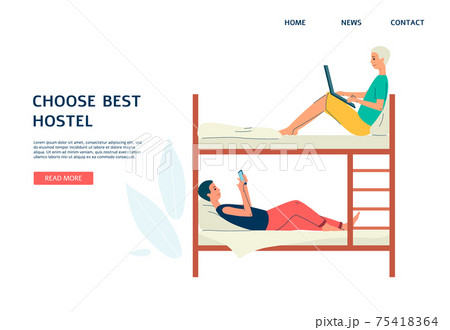 Web banner interface for hostel choosing and booking flat vector illustration. 75418364