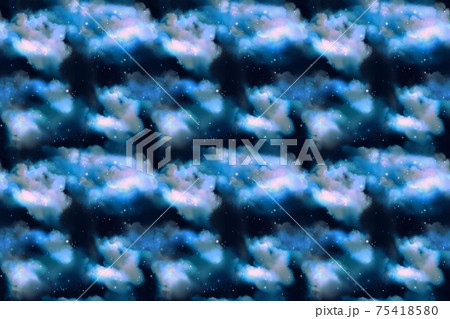 美しい宇宙に漂う雲海と惑星と月と流れ星と流星群のsfパターンイラスト 75418580