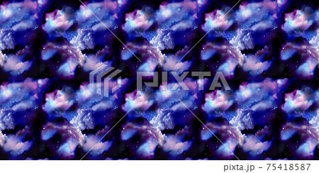 美しい宇宙に漂う雲海と惑星と月と流れ星と流星群のsfパターンイラスト 75418587