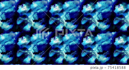 美しい宇宙に漂う雲海と惑星と月と流れ星と流星群のsfパターンイラスト 75418588