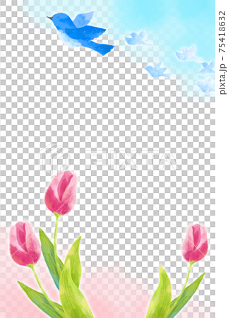 A frame of blue birds and tulips carrying happiness with a gentle touch A frame of blue birds and tulips carrying happiness with a gentle touch 75418632