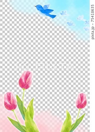 A frame of blue birds and tulips carrying happiness with a gentle touch 75418635