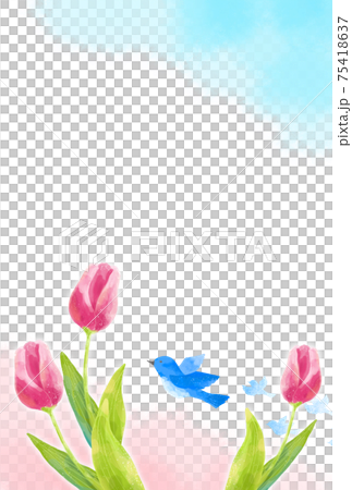 A frame of blue birds and tulips carrying happiness with a gentle touch A frame of blue birds and tulips carrying happiness with a gentle touch 75418637