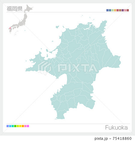 福岡県の地図 Fukuoka 市町村 区分け のイラスト素材