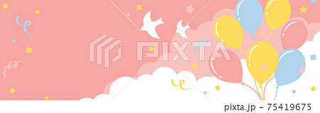 空に浮かぶ風船と紙吹雪の背景素材 75419675