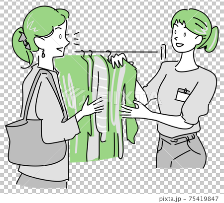 女店員和女顧客在一家服裝店從事客戶服務 75419847