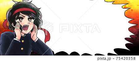 70年代熱血漫画風・必死に応援する応援団長・フキダシバナー 70年代熱血漫画風・必死に応援する応援団長・フキダシバナー 75420358