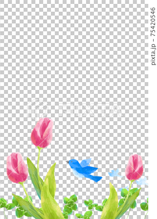 Blue bird and tulip and clover frame carrying happiness with a gentle touch Blue bird and tulip and clover frame carrying happiness with a gentle touch 75420546