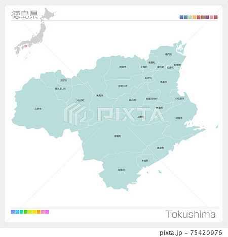 徳島県の地図・Tokushima（市町村・区分け）