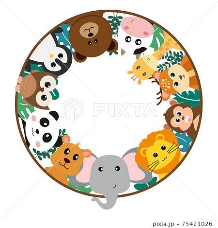 Vector Cute Jungle Animals in Cartoon Style, wild Animal, Zoo Designs for Background, Baby Clothes. Hand Drawn Characters 75421026