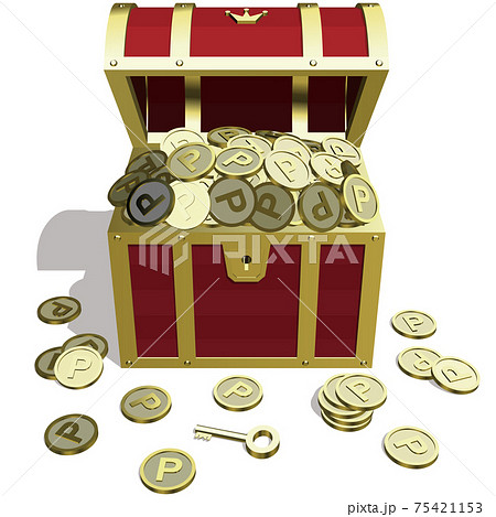 黄金に輝くリアルな宝箱正面 ポイント ベクターイラストのイラスト素材
