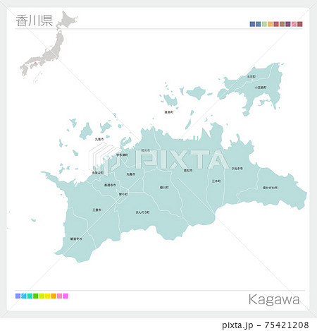 香川県の地図 Kagawa 市町村 区分け のイラスト素材