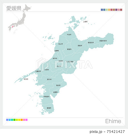 愛媛県の地図 Ehime 市町村 区分け のイラスト素材
