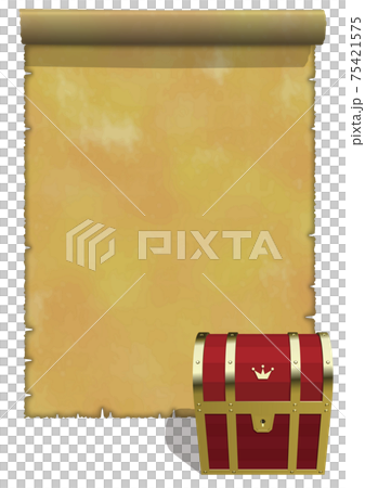 Antique frame of old map image Vertical treasure box large front closed box vector illustration 75421575