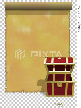 Antique frame of old map image Vertical treasure chest large front empty vector illustration 75421576