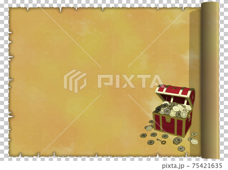 Antique frame side of old map image Treasure chest small right circle Vector illustration 75421635