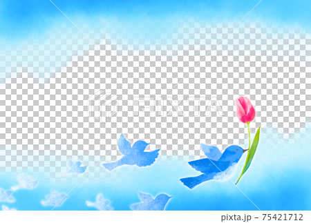 A blue bird frame that carries happiness with a gentle touch of tulips A blue bird frame that carries happiness with a gentle touch of tulips 75421712
