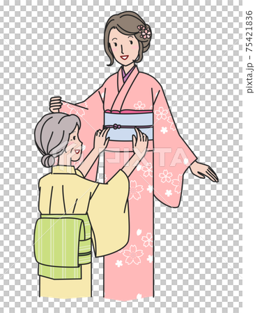 Senior woman dressing in Houmongi Senior woman dressing in Houmongi 75421836