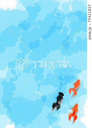 金魚が泳いでいる夏イメージの背景イラスト 縦のイラスト素材